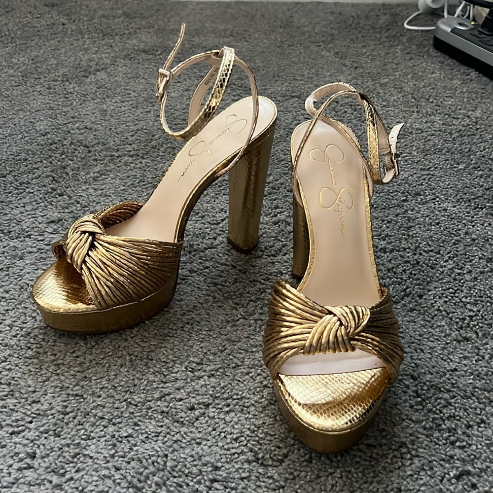 Jessica Simpson Immie Platform Heel in Gold Snakeskin